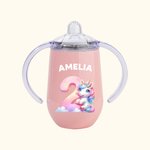 Personalised Fantasy Digital Unicorn Dinosaur Vehicle 10oz Insulated Name Sippy Cup with Lid and Handle Birthday Baby Shower Gift for Toddler Kids