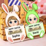 Personalized Cartoon Rabbit Character Wooden Money Holder with  Name Easter Basket Stuffers Gift for Kids Adults