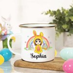 Personalisierte Hase Kostüm Cartoon-Charakter 11oz Emaille-Becher mit Namen Ostern Geschenk für Jungen Mädchen