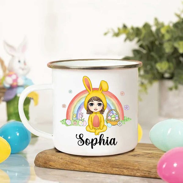 Tasse en émail personnalisée avec nom pour garçon et fille Cadeau de Pâques