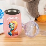 Personalised Fantasy Digital Unicorn Dinosaur Vehicle 10oz Insulated Name Sippy Cup with Lid and Handle Birthday Baby Shower Gift for Toddler Kids