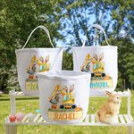 Personalisierte niedlichen Osterhasen Bagger Leinwand Osterkorb mit Namen Ostereier Jagd Party Favor Geschenk für Jungen Mädchen