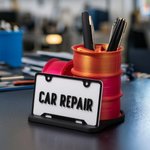 Personalisierte 3D gedruckt gestapelt Rad Nummernschild Design unterteilt Stifthalter mit Text Schreibtisch Organizer Bürozubehör Geschenk für Autoliebhaber