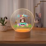 Personalisierte bunte Ostern Craked Broken Eggshell Cartoon Junge Mädchen LED-Nachtlicht mit hölzernen Basis und Name Ostern Party Zimmer Dekoration Geschenk für Kinder
