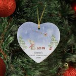 Personalisierte erste Weihnachten niedlichen Hasen Keramik Ornament mit Namen doppelseitigen Druck Baumschmuck Urlaub Party Geschenk für Neugeborene