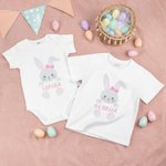 Personalised Easter Bunny 100% Cotton Kids T-shirt Baby Bodysuit with Name Easter Party Gift for Boys Girls