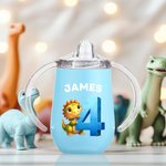 Personalised Fantasy Digital Unicorn Dinosaur Vehicle 10oz Insulated Name Sippy Cup with Lid and Handle Birthday Baby Shower Gift for Toddler Kids