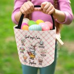Personalisierte Vielzahl von niedlichen Kaninchen Karriere Gott sagte, ich bin wiederverwendbare Eimertasche mit Griff und Name Ostereierjagd Süßigkeiten Lagerung Geschenk für Kinder