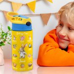 Personalisierte Multicolor Cute Rabbit Karriere 12oz isolierte Kinder Wasserflasche mit Griff und Stroh Geburtstag Ostern Geschenk für Jungen Mädchen