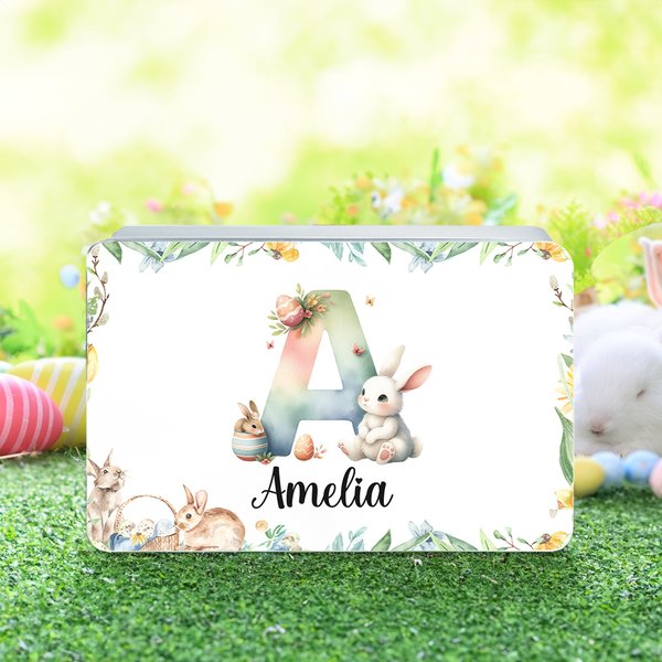 Oeuf de Pâques aquarelle personnalisé Initial Boîte de conservation pour bonbons biscuits avec nom Festival Party Favors Cadeau pour enfants Famille