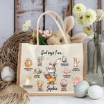 Personalised God Said I Am Cute Dream Job Bunny Bible Jute Tote Bag with Name and Canvas Pocket Easter Birthday Christian Gift for Kids