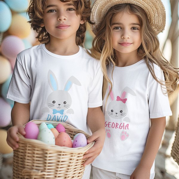 Lapin de Pâques personnalisé 100% coton T-shirt enfant avec nom Cadeau de fête de Pâques pour garçons filles