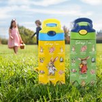 Personalisierte Multicolor Cute Rabbit Karriere 12oz isolierte Kinder Wasserflasche mit Griff und Stroh Geburtstag Ostern Geschenk für Jungen Mädchen