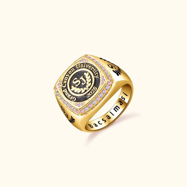 Personalized University Class Signet Ring with Initials School Name Engraving Text Class of 2025 Graduation Gift for Graduate