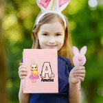 Personalized Cartoon Character Easter Egg Initial A5 Lined Page Spiral Notebook with Name and Bunny Pom Pen Easter Back to School Gift for Kids