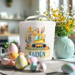 Personalisierte niedlichen Osterhasen Bagger Leinwand Osterkorb mit Namen Ostereier Jagd Party Favor Geschenk für Jungen Mädchen