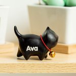 Personalized Mini Cute Cat Wooden Carved Statue Collectible Figurine with Engraved Name Handmade Home Desk Decor Birthday Gift for Cat Lovers