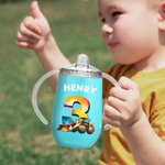 Personalised Fantasy Digital Unicorn Dinosaur Vehicle 10oz Insulated Name Sippy Cup with Lid and Handle Birthday Baby Shower Gift for Toddler Kids