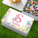 Boîte de rangement pour biscuits en fer blanc avec initiales du nom pour la fête de Pâques Cadeau d'anniversaire pour les enfants