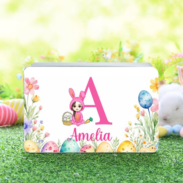 Boîte de rangement pour biscuits en fer blanc avec initiales du nom pour la fête de Pâques Cadeau d'anniversaire pour les enfants