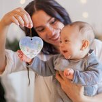 Personalisierte erste Weihnachten niedlichen Hasen Keramik Ornament mit Namen doppelseitigen Druck Baumschmuck Urlaub Party Geschenk für Neugeborene