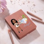 Personalisierte Mode Cartoon Mädchen Birthstone Name 5 Pcs Make-up Pinsel Set mit Travel Storage Box Geburtstag Brautjungfer Geschenk für Frauen Mädchen