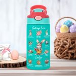 Personalisierte Multicolor Cute Rabbit Karriere 12oz isolierte Kinder Wasserflasche mit Griff und Stroh Geburtstag Ostern Geschenk für Jungen Mädchen