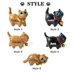 Personalized Mini Cute Cat Wooden Carved Statue Collectible Figurine with Engraved Name Handmade Home Desk Decor Birthday Gift for Cat Lovers
