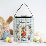Personalisierte Vielzahl von niedlichen Kaninchen Karriere Gott sagte, ich bin wiederverwendbare Eimertasche mit Griff und Name Ostereierjagd Süßigkeiten Lagerung Geschenk für Kinder