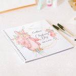 Henkilökohtainen Floral Peter Rabbit Spiral Ristiäiset Guest Book Clear PVC Linen Cover ja 80 tyhjää sivua Kaste Muisti lahja uusille vanhemmille