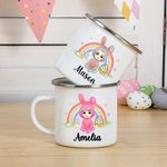 Personalisierte Hase Kostüm Cartoon-Charakter 11oz Emaille-Becher mit Namen Ostern Geschenk für Jungen Mädchen