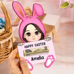 Personalized Cartoon Rabbit Character Wooden Money Holder with  Name Easter Basket Stuffers Gift for Kids Adults