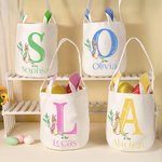 Personifierad söt Peter Rabbit Bunny Ears Bucket Bag Basket Basket med initialer och namn Påskäggsjakt Supplies Födelsedagsfest Favors Present för barn