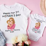 Personlig söt krita stil 100% bomull Baby Onesies med namn första mors dag gåva för nyfödda