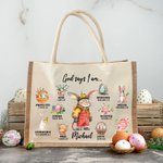 Personalised God Said I Am Cute Dream Job Bunny Bible Jute Tote Bag with Name and Canvas Pocket Easter Birthday Christian Gift for Kids