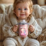 Personalised Fantasy Digital Unicorn Dinosaur Vehicle 10oz Insulated Name Sippy Cup with Lid and Handle Birthday Baby Shower Gift for Toddler Kids
