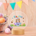 Personalisierte bunte Ostern Craked Broken Eggshell Cartoon Junge Mädchen LED-Nachtlicht mit hölzernen Basis und Name Ostern Party Zimmer Dekoration Geschenk für Kinder