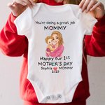 Personlig söt krita stil 100% bomull Baby Onesies med namn första mors dag gåva för nyfödda