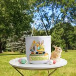 Personalisierte niedlichen Osterhasen Bagger Leinwand Osterkorb mit Namen Ostereier Jagd Party Favor Geschenk für Jungen Mädchen