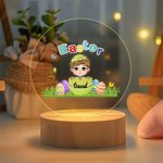 Personalisierte bunte Ostern Craked Broken Eggshell Cartoon Junge Mädchen LED-Nachtlicht mit hölzernen Basis und Name Ostern Party Zimmer Dekoration Geschenk für Kinder