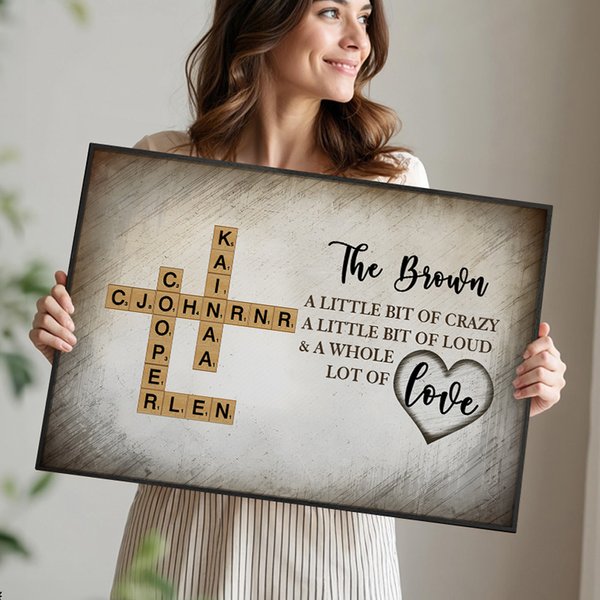 Personalised Wood Grain Scratches Background Crossword Puzzle Art Canvas Poster Framed Frameless Painting Home Decor Birthday Gift for Family Friends
