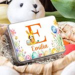Boîte de rangement pour biscuits en fer blanc avec initiales du nom pour la fête de Pâques Cadeau d'anniversaire pour les enfants