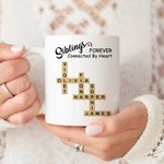 Personalized Family Connected By Heart Forever Crossword Puzzle 11oz 15oz Ceramic Mug with Name Birthday Housewarming Gift for Family