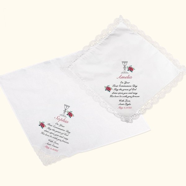 Gepersonaliseerde Eerste Heilige Communie Zakdoek van kant met naam en tekst Doopcadeau voor haar