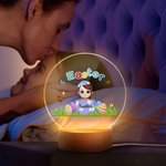Personalisierte bunte Ostern Craked Broken Eggshell Cartoon Junge Mädchen LED-Nachtlicht mit hölzernen Basis und Name Ostern Party Zimmer Dekoration Geschenk für Kinder