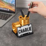 Personalisierte 3D gedruckt gestapelt Rad Nummernschild Design unterteilt Stifthalter mit Text Schreibtisch Organizer Bürozubehör Geschenk für Autoliebhaber