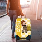 Personligt Y2K Cartoon Character 18-32 Inches Plaid Bagageöverdrag med namn Resetillbehör Födelsedagspresent för män Kvinnor