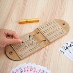 Personalized Cartoon Golf Character Name Portable Leather Cribbage Board Set with 2 Tracks 4 Pegs Travel Party Game Birthday Gift for Cribbage Lovers
