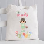 Personalized Floral Easter Eggs Cartoon Character Bunny Large Canvas Tote Bag with Name Birthday Easter Party Gift for Girls