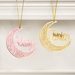 Personalized Hollow Mirror Star Moon Ornament Name Tag Eid Mubarak Ramadan Decor Islam Birthday Gift for Muslim Family Friends